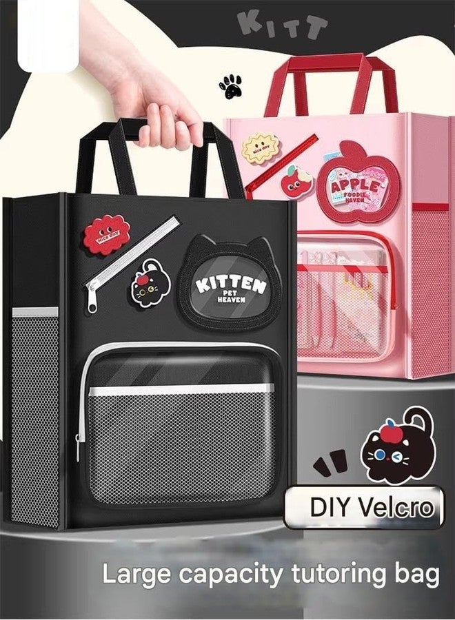SAJANI Multi-Purpose Large Capacity Canvas Handbag, Tote Bag With Handle Strap And Zipper Lock, Cartoon File Storag Bag For Tuition, School, Picnic, Office (Kitten Pet) - Image 3